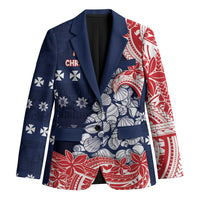 Wallis And Futuna Christmas Blazer Seashell Xmas Tree Tribal Waves DT05 Unisex Navy - Polynesian Pride