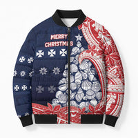 Wallis And Futuna Christmas Bomber Puffer Jacket Seashell Xmas Tree Tribal Waves DT05 Unisex Navy - Polynesian Pride
