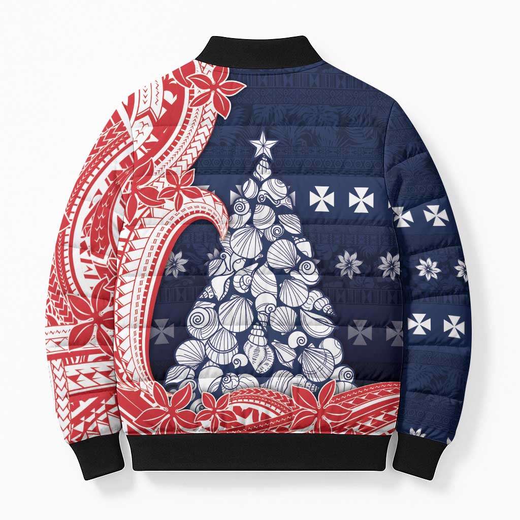 Wallis And Futuna Christmas Bomber Puffer Jacket Seashell Xmas Tree Tribal Waves DT05 - Polynesian Pride