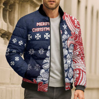 Wallis And Futuna Christmas Bomber Puffer Jacket Seashell Xmas Tree Tribal Waves DT05 - Polynesian Pride