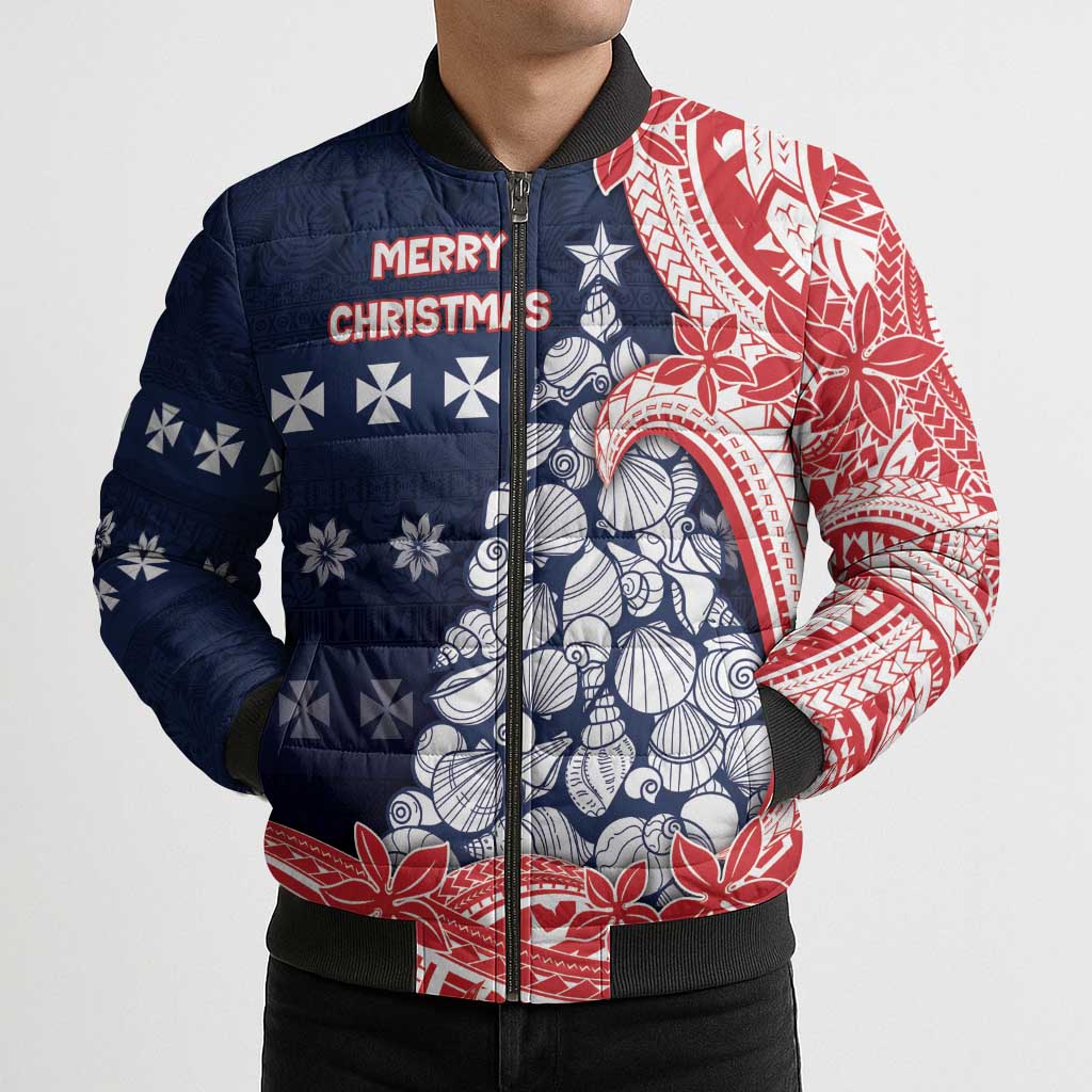 Wallis And Futuna Christmas Bomber Puffer Jacket Seashell Xmas Tree Tribal Waves DT05 - Polynesian Pride
