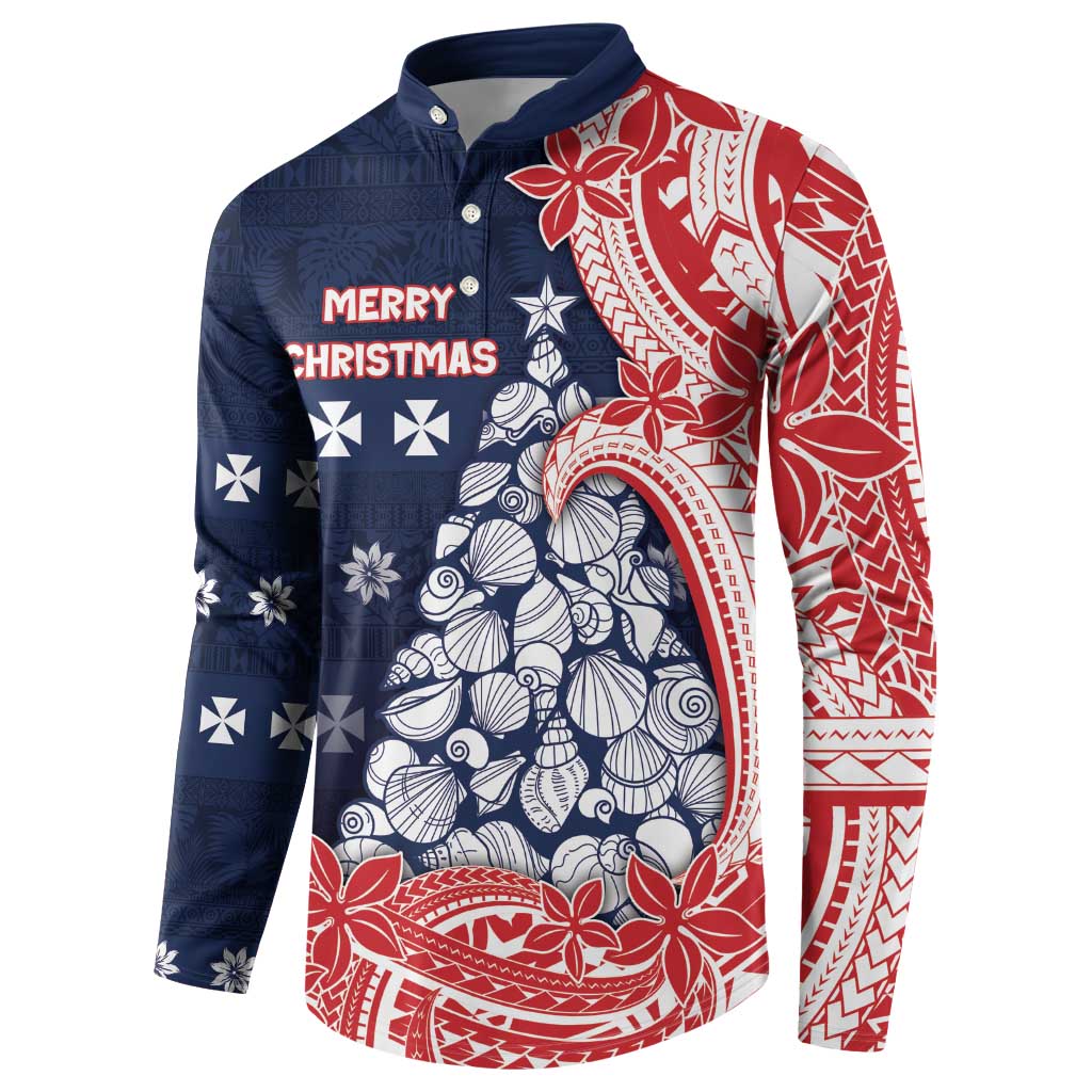 Wallis And Futuna Christmas Button Sweatshirt Seashell Xmas Tree Tribal Waves DT05 - Polynesian Pride