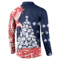 Wallis And Futuna Christmas Button Sweatshirt Seashell Xmas Tree Tribal Waves DT05 - Polynesian Pride