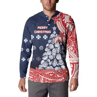 Wallis And Futuna Christmas Button Sweatshirt Seashell Xmas Tree Tribal Waves DT05 - Polynesian Pride