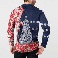 Wallis And Futuna Christmas Button Sweatshirt Seashell Xmas Tree Tribal Waves DT05 - Polynesian Pride