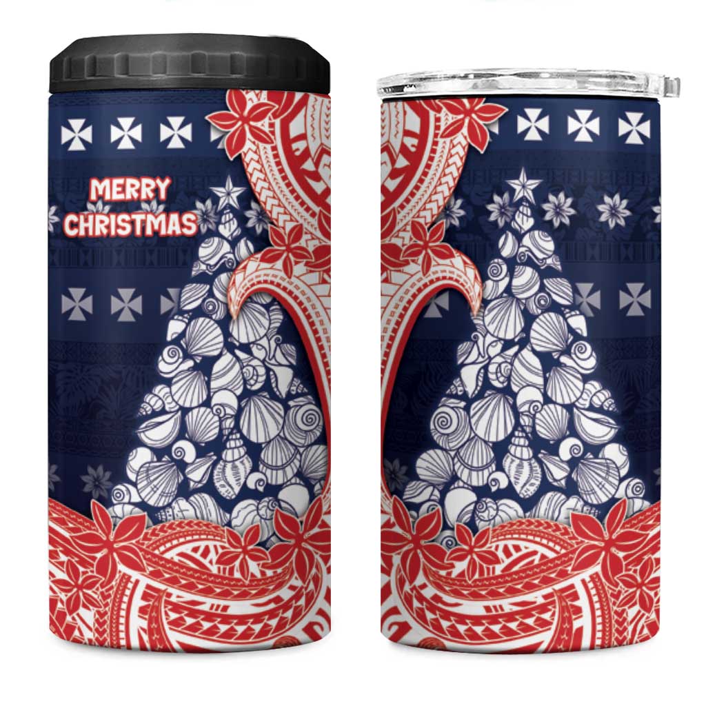 Wallis And Futuna Christmas 4 in 1 Can Cooler Tumbler Seashell Xmas Tree Tribal Waves DT05 One Size: 16 oz Navy - Polynesian Pride
