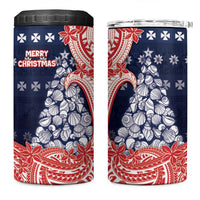 Wallis And Futuna Christmas 4 in 1 Can Cooler Tumbler Seashell Xmas Tree Tribal Waves DT05 One Size: 16 oz Navy - Polynesian Pride