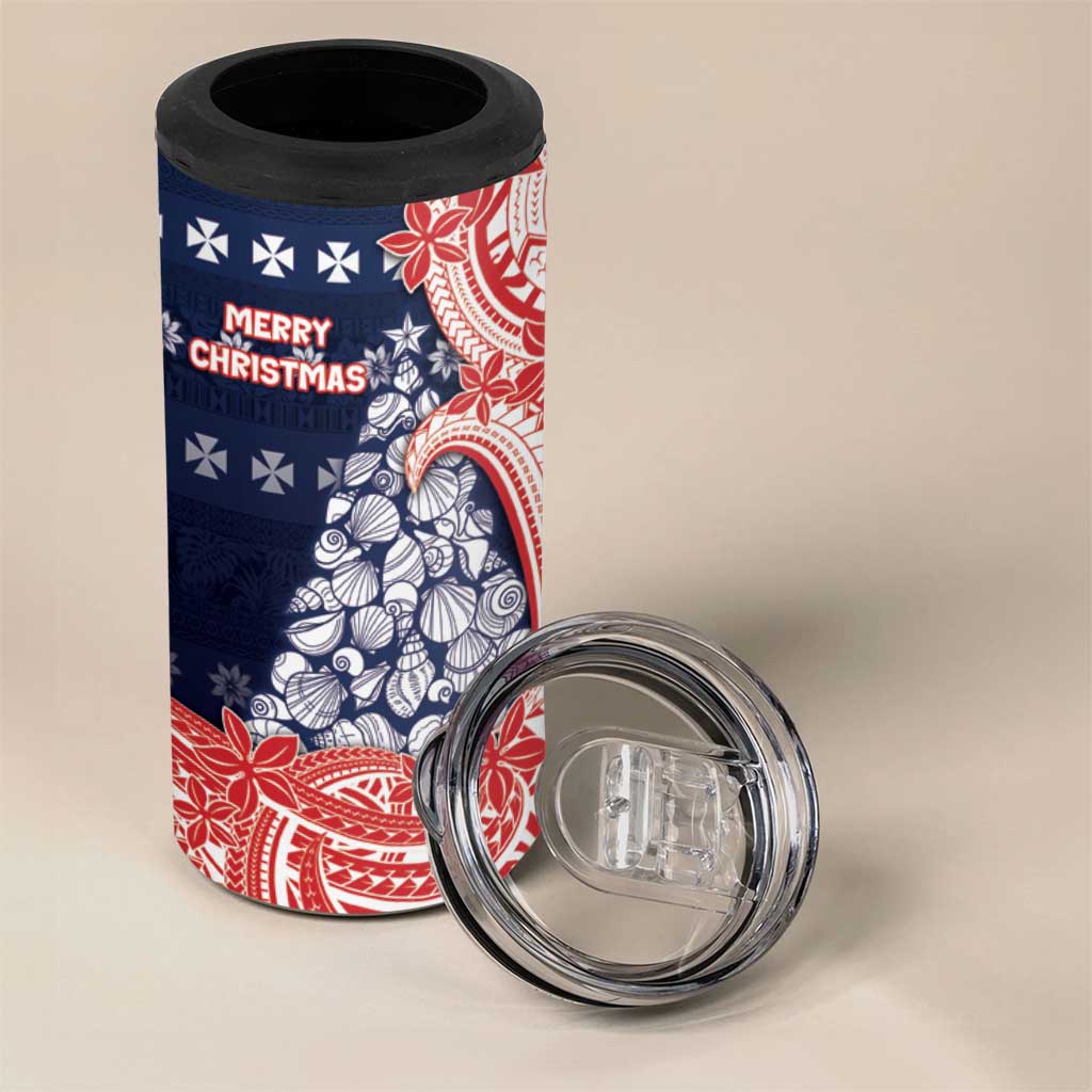Wallis And Futuna Christmas 4 in 1 Can Cooler Tumbler Seashell Xmas Tree Tribal Waves DT05 - Polynesian Pride