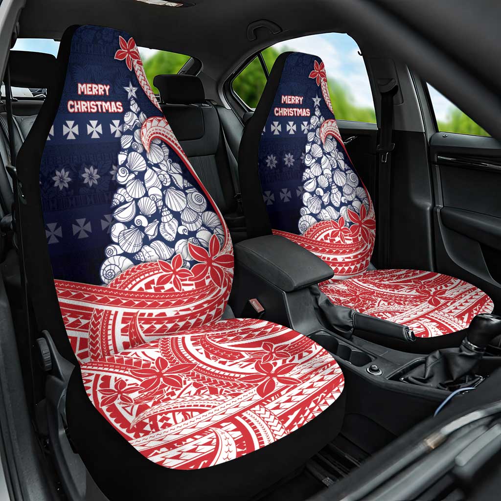 Wallis And Futuna Christmas Car Seat Cover Seashell Xmas Tree Tribal Waves DT05 One Size Navy - Polynesian Pride