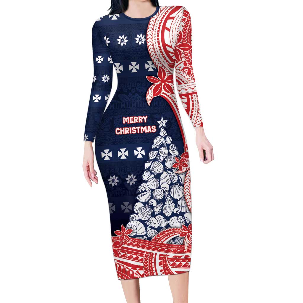 bodycon dress for christmas Wallis And Futuna Long Sleeve Seashell Xmas Tree Tribal Waves Spaghetti strap designed in