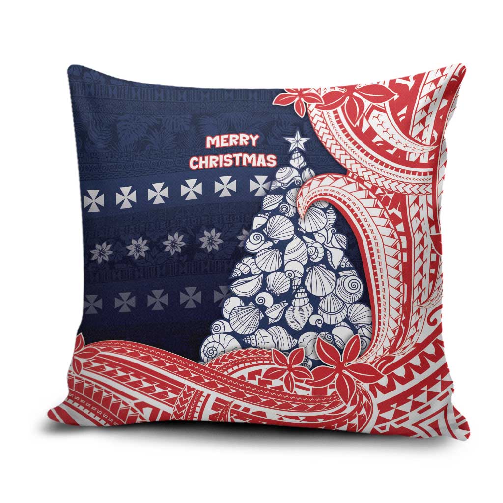 Wallis And Futuna Christmas Pillow Cover Seashell Xmas Tree Tribal Waves DT05 Navy - Polynesian Pride