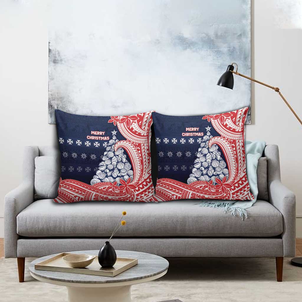 Wallis And Futuna Christmas Pillow Cover Seashell Xmas Tree Tribal Waves DT05 - Polynesian Pride