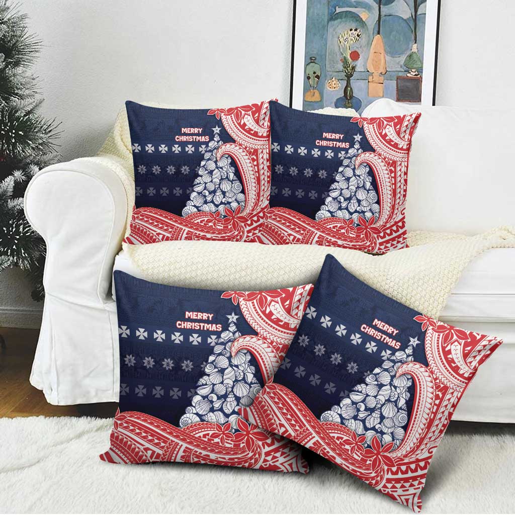 Wallis And Futuna Christmas Pillow Cover Seashell Xmas Tree Tribal Waves DT05 - Polynesian Pride