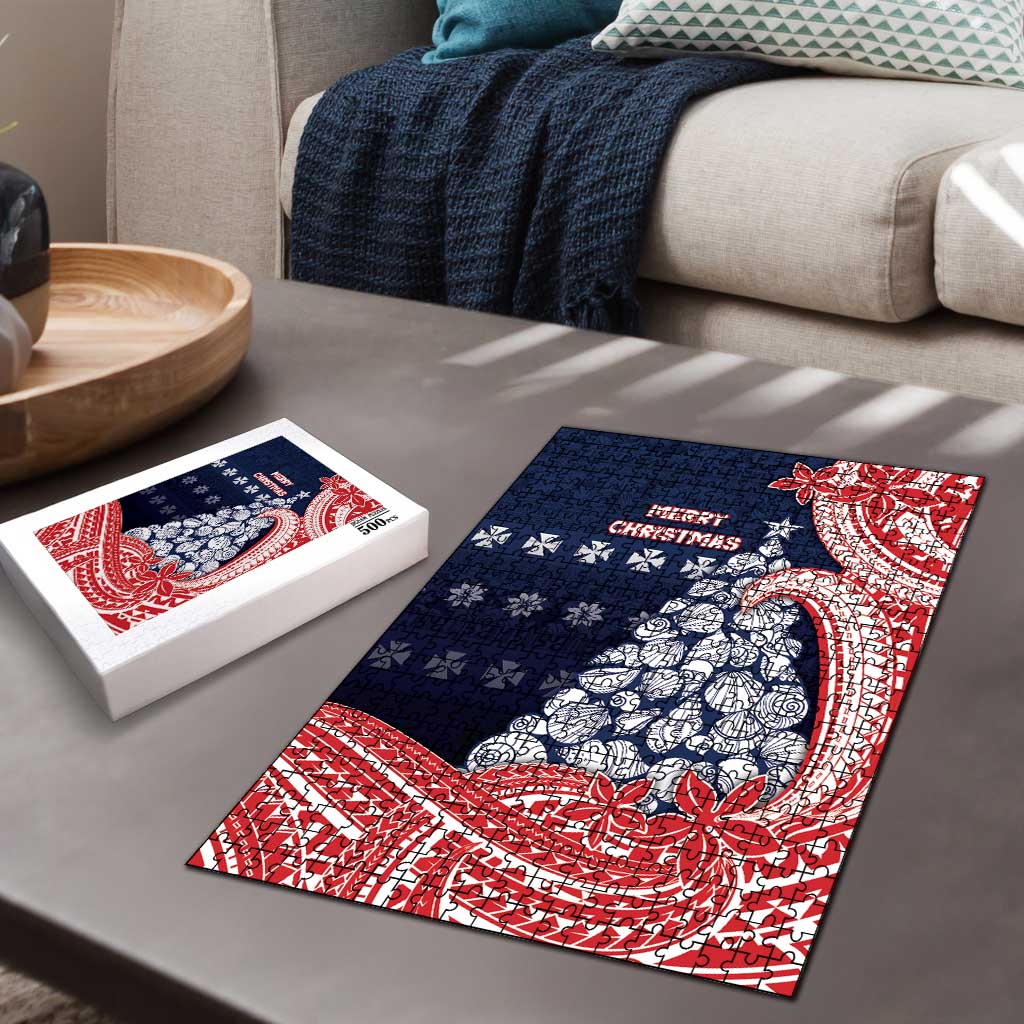 Wallis And Futuna Christmas Puzzle Seashell Xmas Tree Tribal Waves DT05 - Polynesian Pride