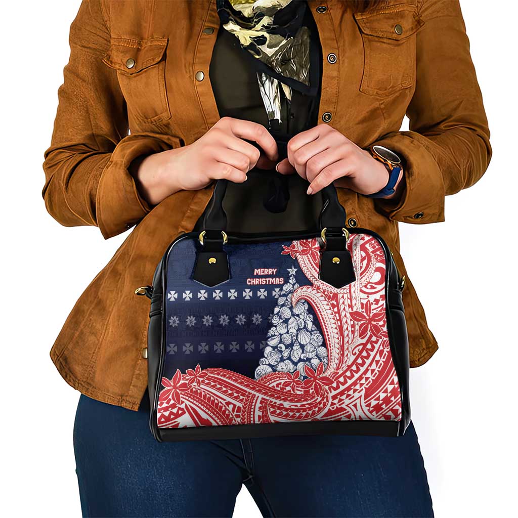 Wallis And Futuna Christmas Shoulder Handbag Seashell Xmas Tree Tribal Waves DT05 - Polynesian Pride