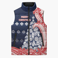Wallis And Futuna Christmas Sleeveless Puffer Jacket Seashell Xmas Tree Tribal Waves DT05 Unisex Navy - Polynesian Pride