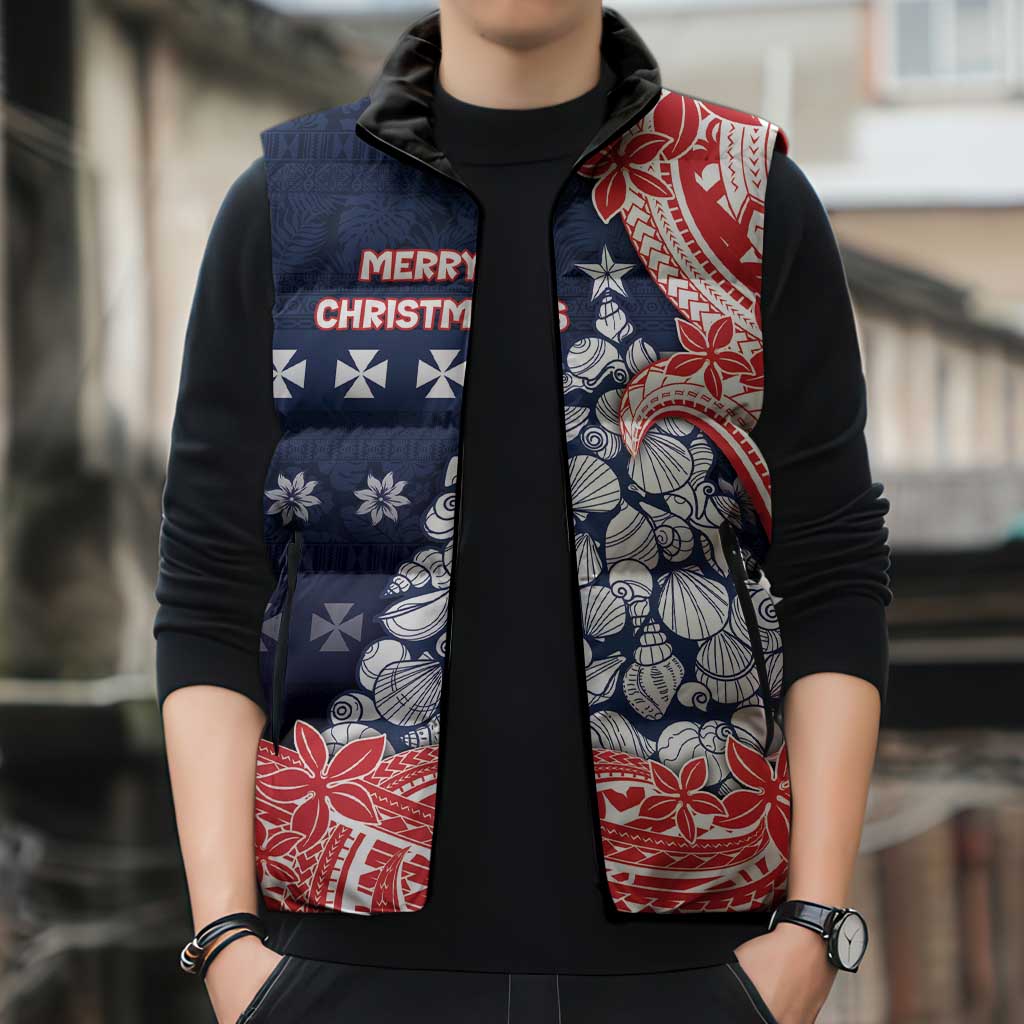 Wallis And Futuna Christmas Sleeveless Puffer Jacket Seashell Xmas Tree Tribal Waves DT05 - Polynesian Pride