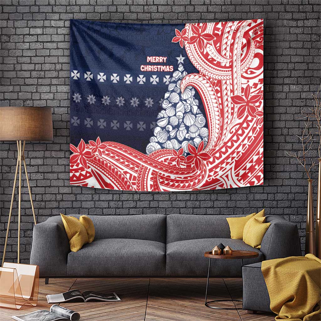 Wallis And Futuna Christmas Tapestry Seashell Xmas Tree Tribal Waves DT05 Navy - Polynesian Pride