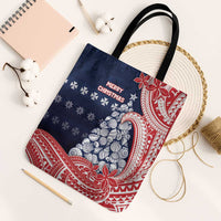 Wallis And Futuna Christmas Tote Bag Seashell Xmas Tree Tribal Waves DT05 Black Strap One Size Navy - Polynesian Pride