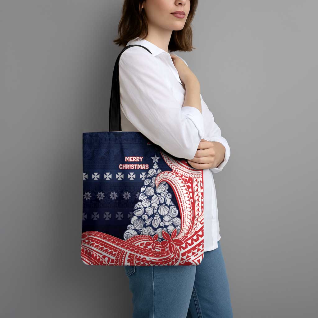 Wallis And Futuna Christmas Tote Bag Seashell Xmas Tree Tribal Waves DT05 - Polynesian Pride