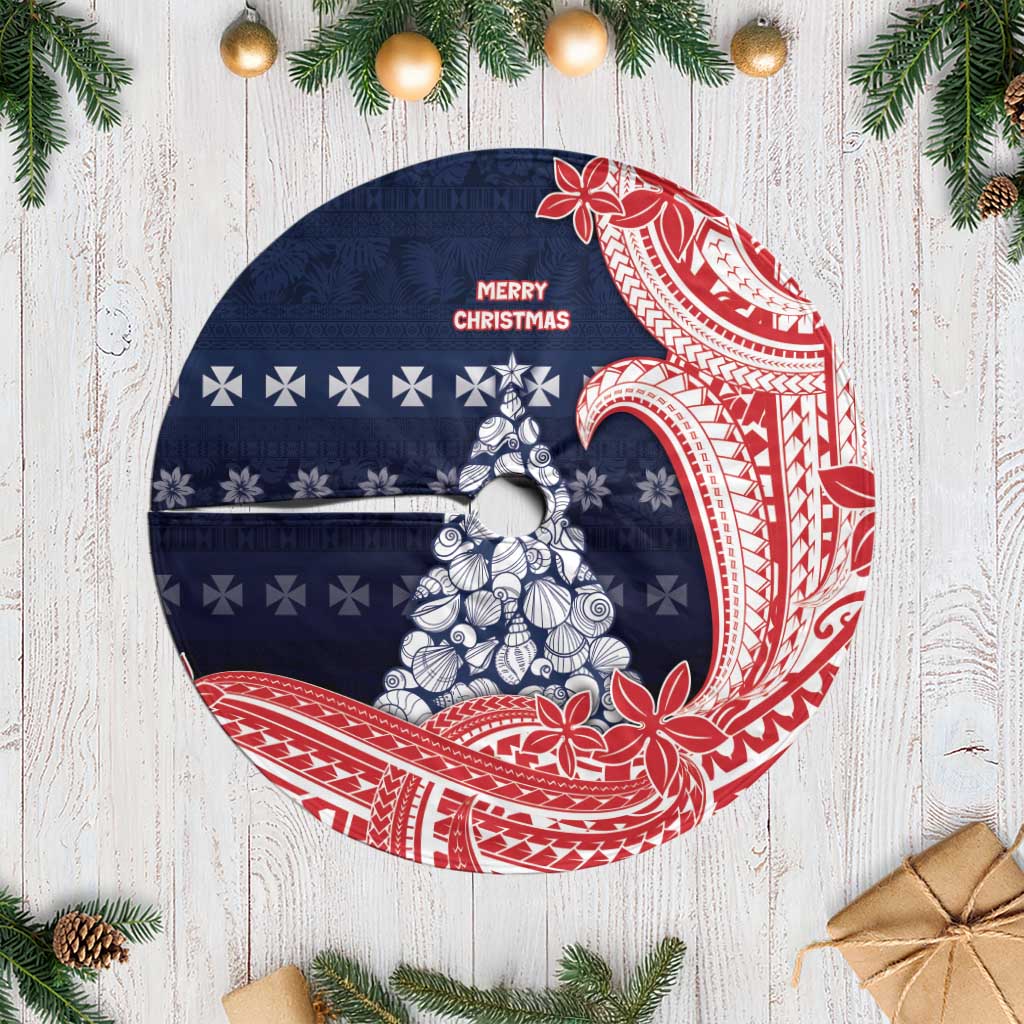 Wallis And Futuna Christmas Tree Skirt Seashell Xmas Tree Tribal Waves DT05 Casual Navy - Polynesian Pride
