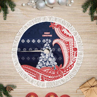 Wallis And Futuna Christmas Tree Skirt Seashell Xmas Tree Tribal Waves DT05 Fringed Navy - Polynesian Pride