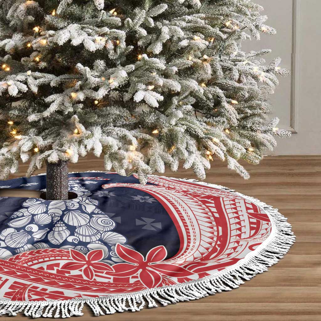 Wallis And Futuna Christmas Tree Skirt Seashell Xmas Tree Tribal Waves DT05 - Polynesian Pride