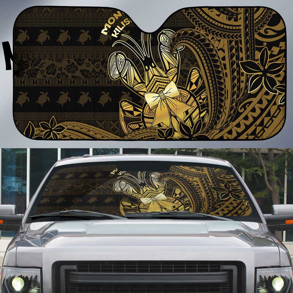 Niue Christmas Auto Sun Shade Niuean Crab Xmas Tribal Waves DT05 Gold - Polynesian Pride