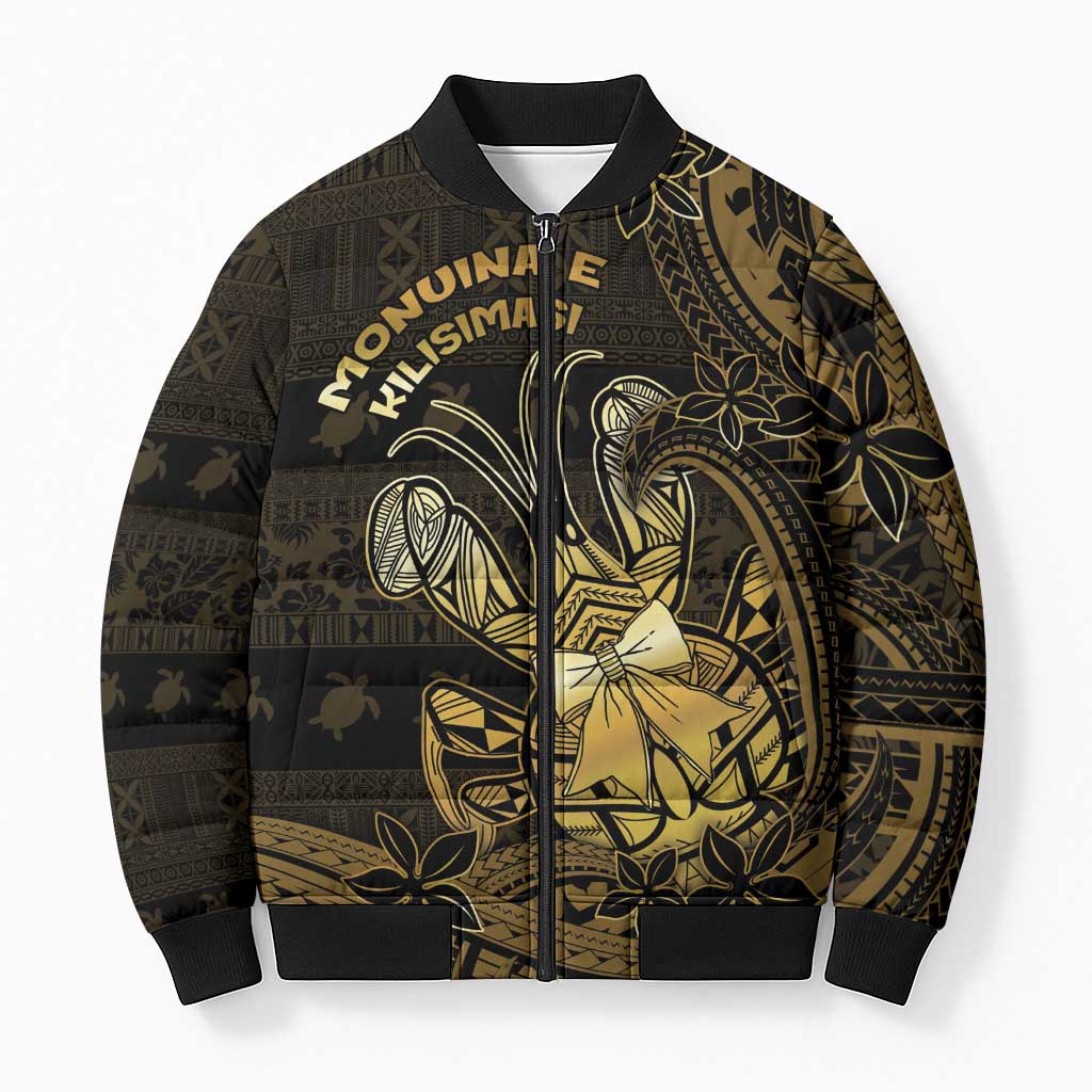 Niue Christmas Bomber Puffer Jacket Niuean Crab Xmas Tribal Waves DT05 Unisex Gold - Polynesian Pride
