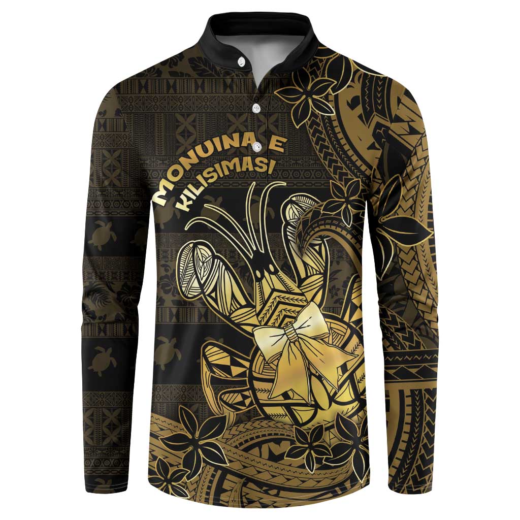 Niue Christmas Button Sweatshirt Niuean Crab Xmas Tribal Waves DT05 Gold - Polynesian Pride