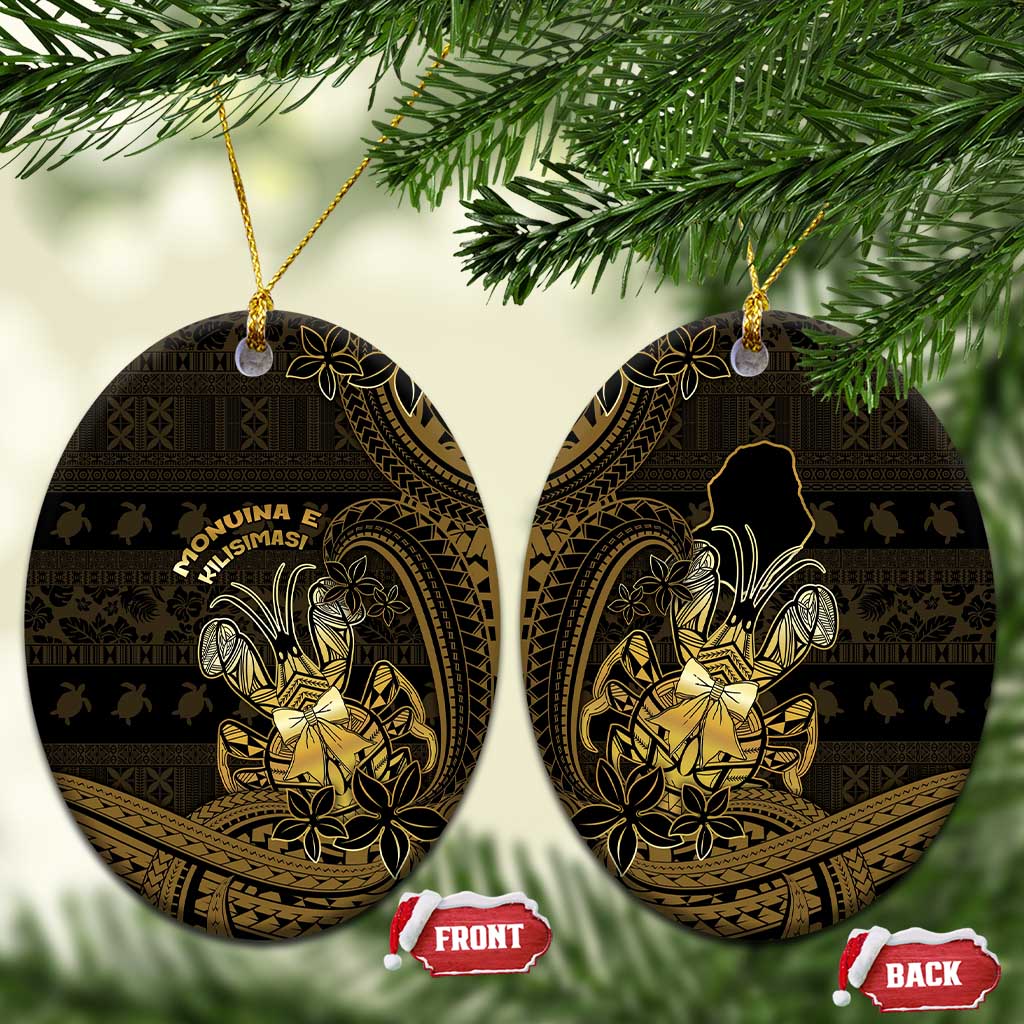 Niue Christmas Ceramic Ornament Niuean Crab Xmas Tribal Waves DT05 Oval Gold - Polynesian Pride