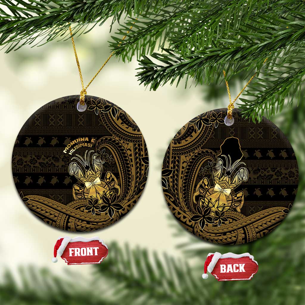 Niue Christmas Ceramic Ornament Niuean Crab Xmas Tribal Waves DT05 Circle Gold - Polynesian Pride