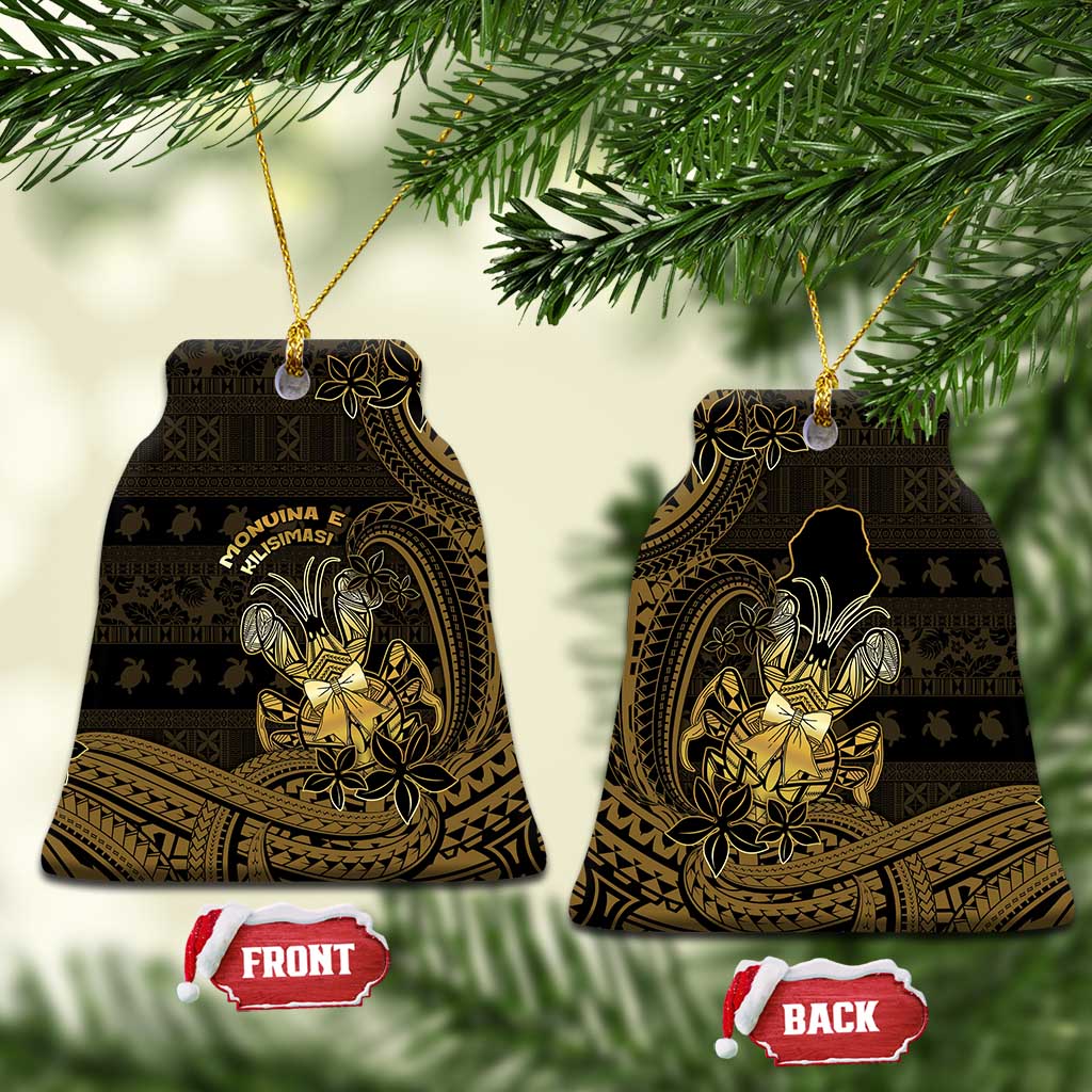 Niue Christmas Ceramic Ornament Niuean Crab Xmas Tribal Waves DT05 Bell Flake Gold - Polynesian Pride