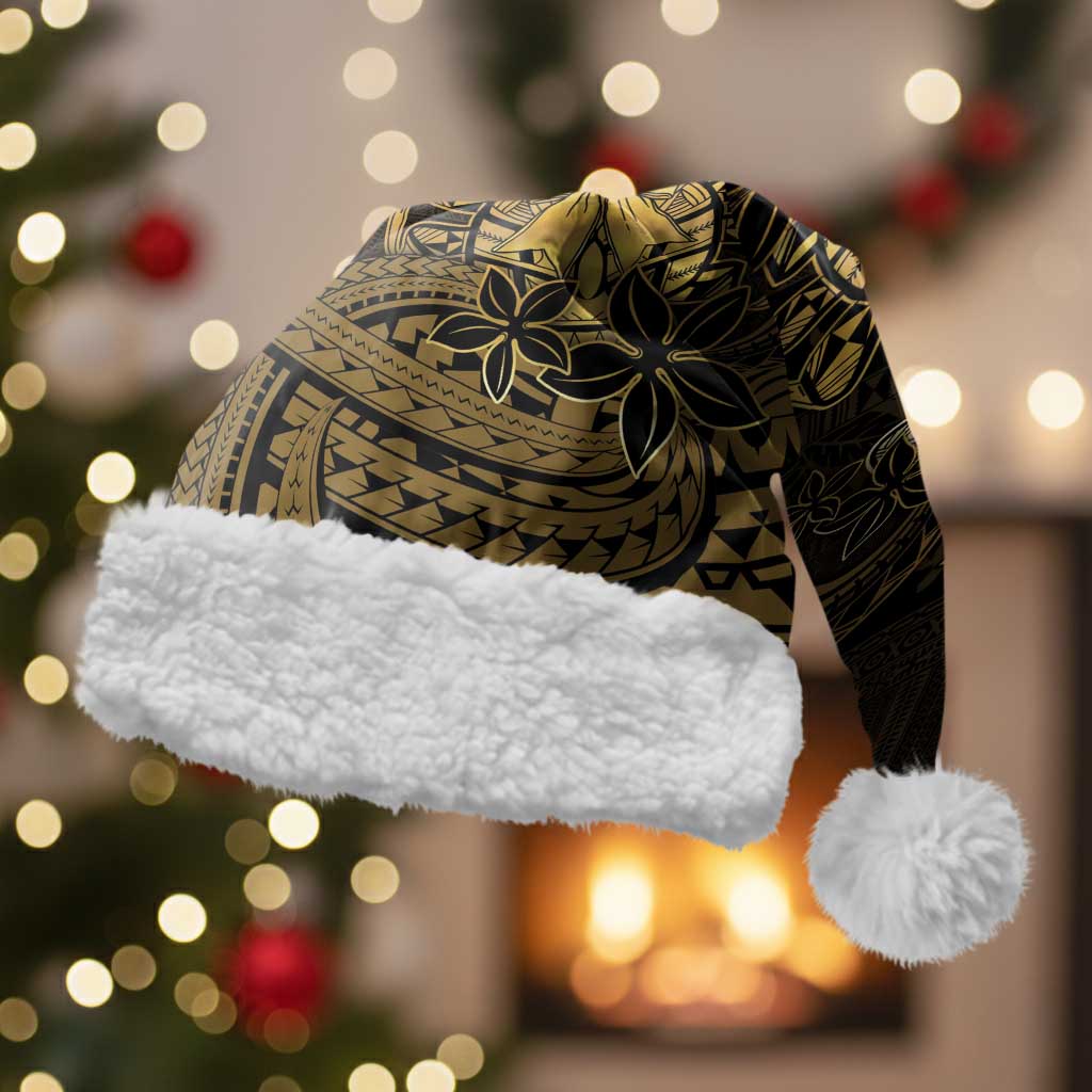 Niue Christmas Santa Hat Niuean Crab Xmas Tribal Waves DT05 With Fur Gold - Polynesian Pride