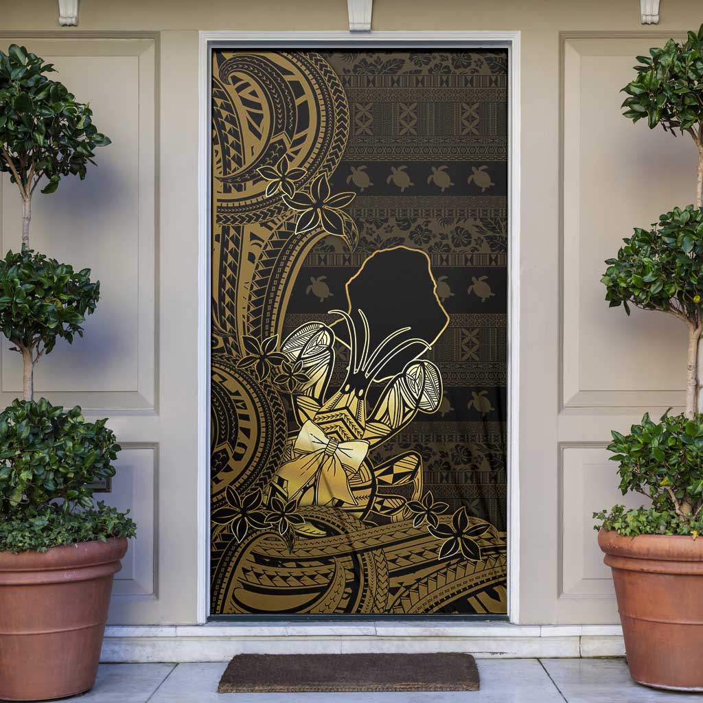 Niue Christmas Door Cover Niuean Crab Xmas Tribal Waves DT05 Gold - Polynesian Pride