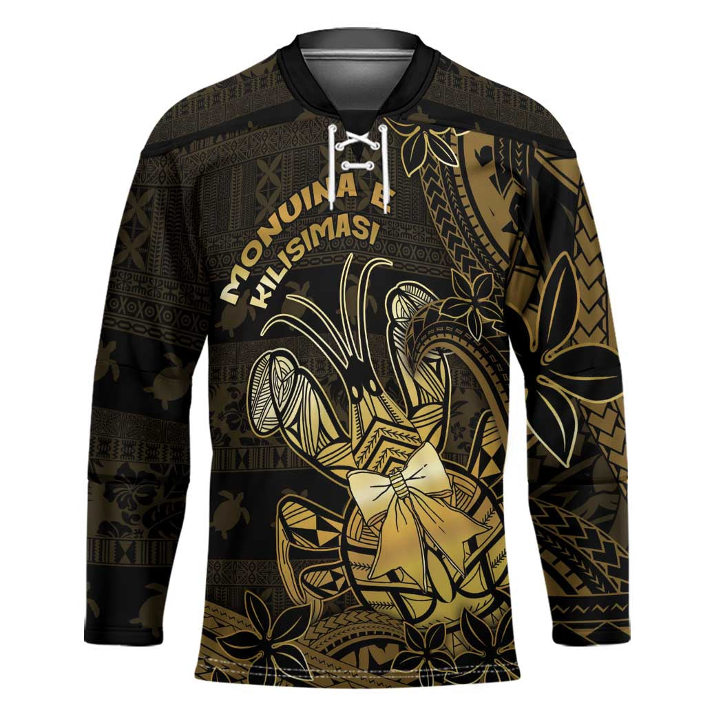 Niue Christmas Hockey Jersey Niuean Crab Xmas Tribal Waves DT05 Unisex Gold - Polynesian Pride
