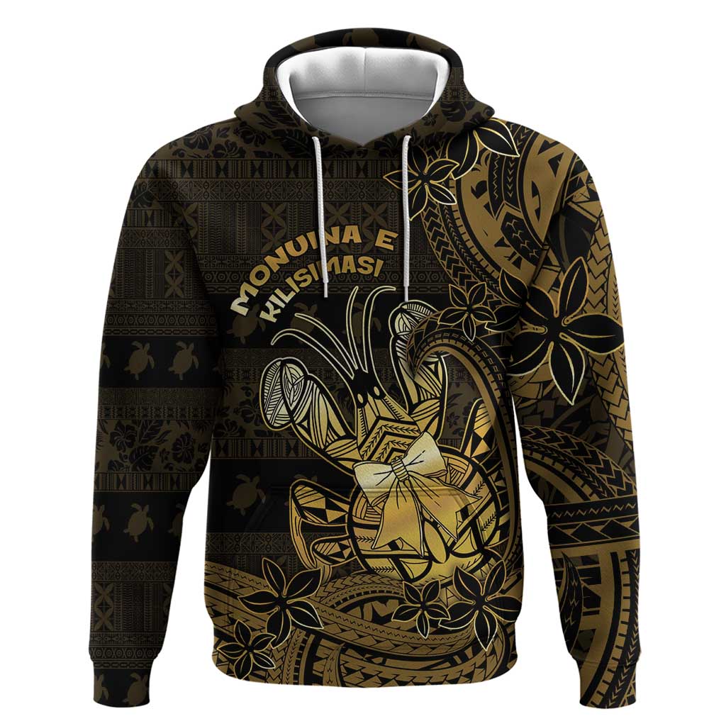 Niue Christmas Hoodie Niuean Crab Xmas Tribal Waves DT05 Pullover Hoodie Gold - Polynesian Pride