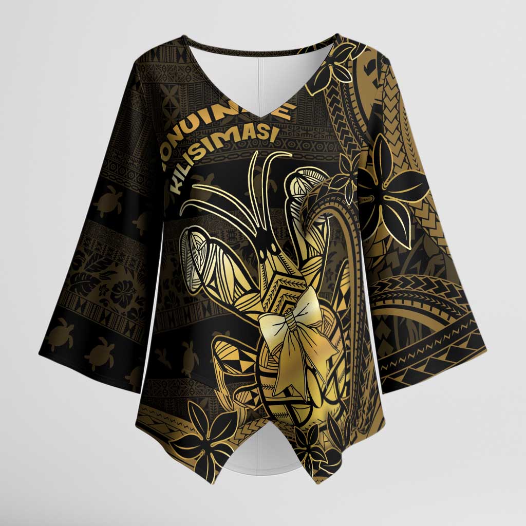 Niue Christmas Kimono Sleeve Blouse Niuean Crab Xmas Tribal Waves DT05 Female Gold - Polynesian Pride