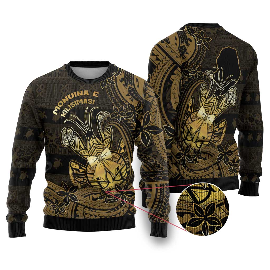 Niue Christmas Ugly Christmas Sweater Niuean Crab Xmas Tribal Waves DT05 Gold - Polynesian Pride