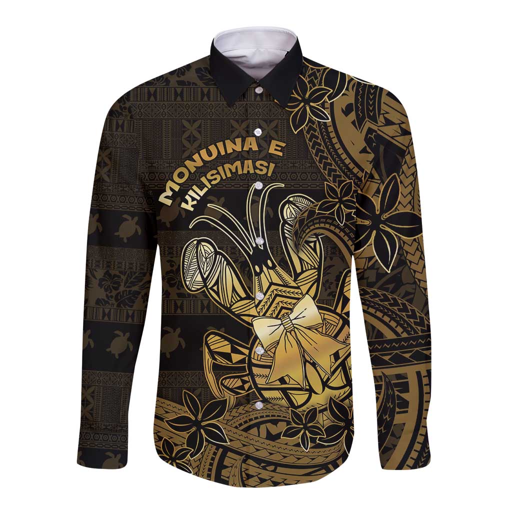 Niue Christmas Long Sleeve Button Shirt Niuean Crab Xmas Tribal Waves DT05 Unisex Gold - Polynesian Pride