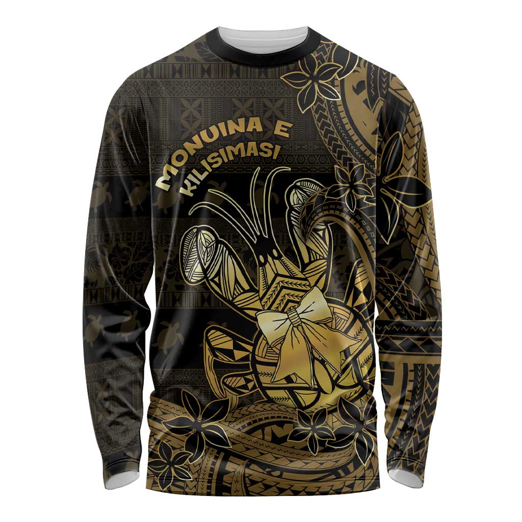 Niue Christmas Long Sleeve Shirt Niuean Crab Xmas Tribal Waves DT05 Unisex Gold - Polynesian Pride
