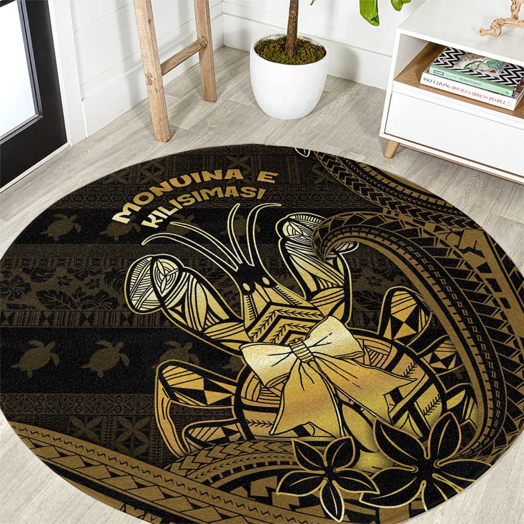 Niue Christmas Round Carpet Niuean Crab Xmas Tribal Waves DT05 Gold - Polynesian Pride