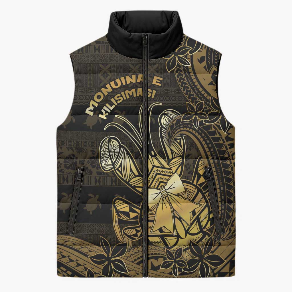 Niue Christmas Sleeveless Puffer Jacket Niuean Crab Xmas Tribal Waves DT05 Unisex Gold - Polynesian Pride