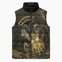 Niue Christmas Sleeveless Puffer Jacket Niuean Crab Xmas Tribal Waves DT05 Unisex Gold - Polynesian Pride