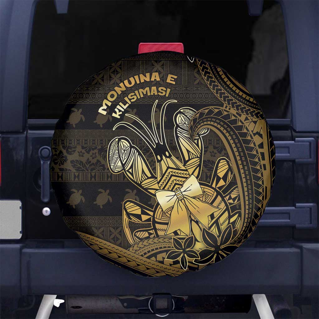 Niue Christmas Spare Tire Cover Niuean Crab Xmas Tribal Waves DT05 No hole Gold - Polynesian Pride