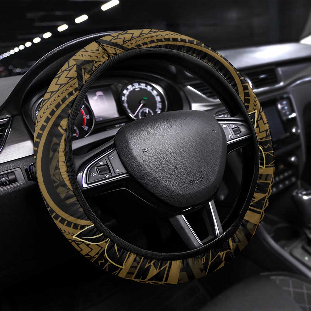 Niue Christmas Steering Wheel Cover Niuean Crab Xmas Tribal Waves DT05 Universal Fit Gold - Polynesian Pride