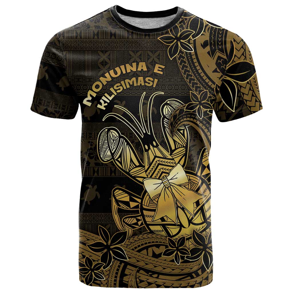 Niue Christmas T Shirt Niuean Crab Xmas Tribal Waves DT05 Gold - Polynesian Pride