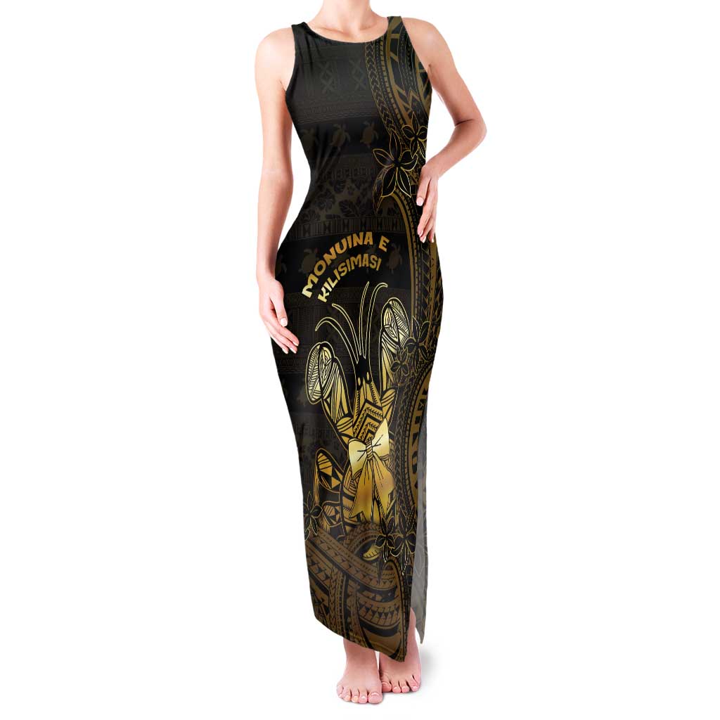 Niue Christmas Tank Maxi Dress Niuean Crab Xmas Tribal Waves DT05 Women Gold - Polynesian Pride