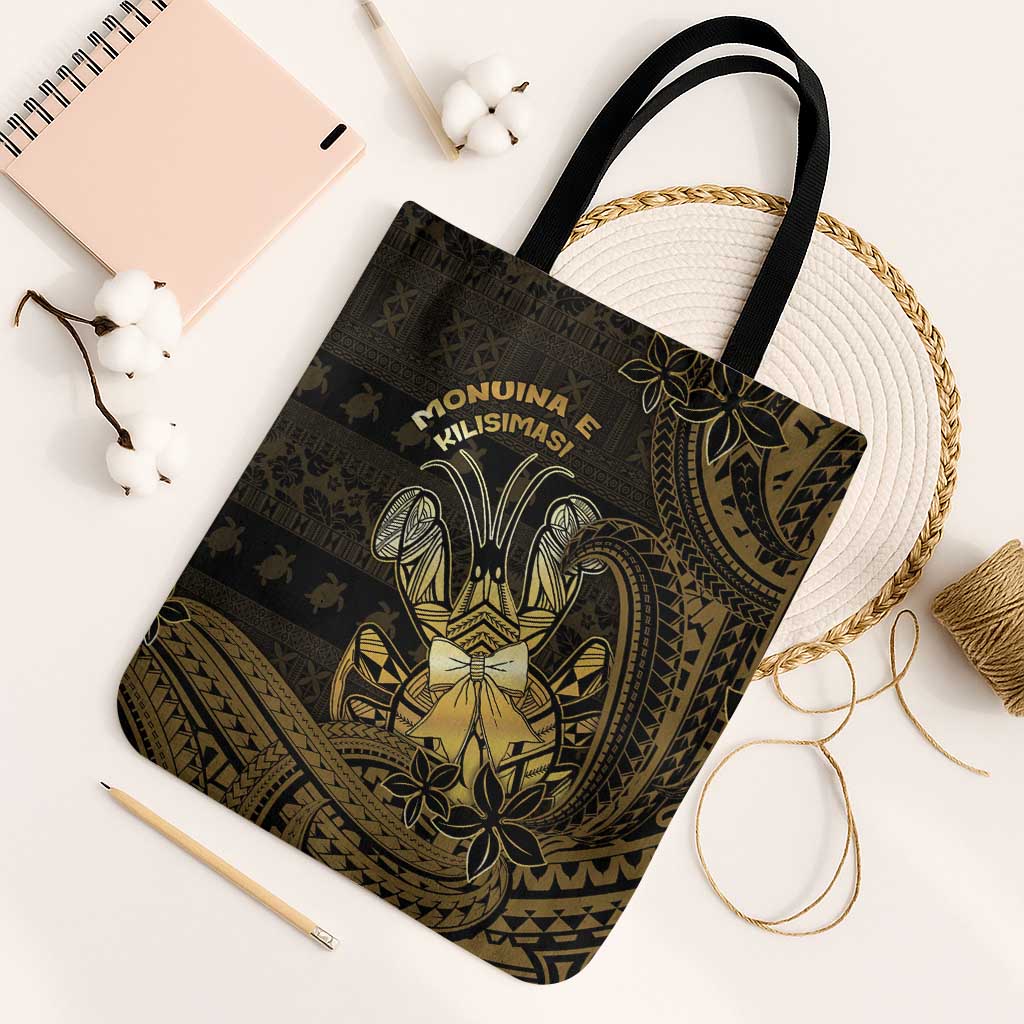 Niue Christmas Tote Bag Niuean Crab Xmas Tribal Waves DT05 Black Strap One Size Gold - Polynesian Pride