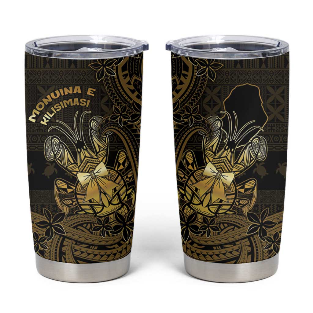 Niue Christmas Tumbler Cup Niuean Crab Xmas Tribal Waves DT05 Gold - Polynesian Pride